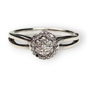 Genuine Diamond Sterling Flower Ring Split Shank 925 Silver JWBR Size 6.75 FLAW